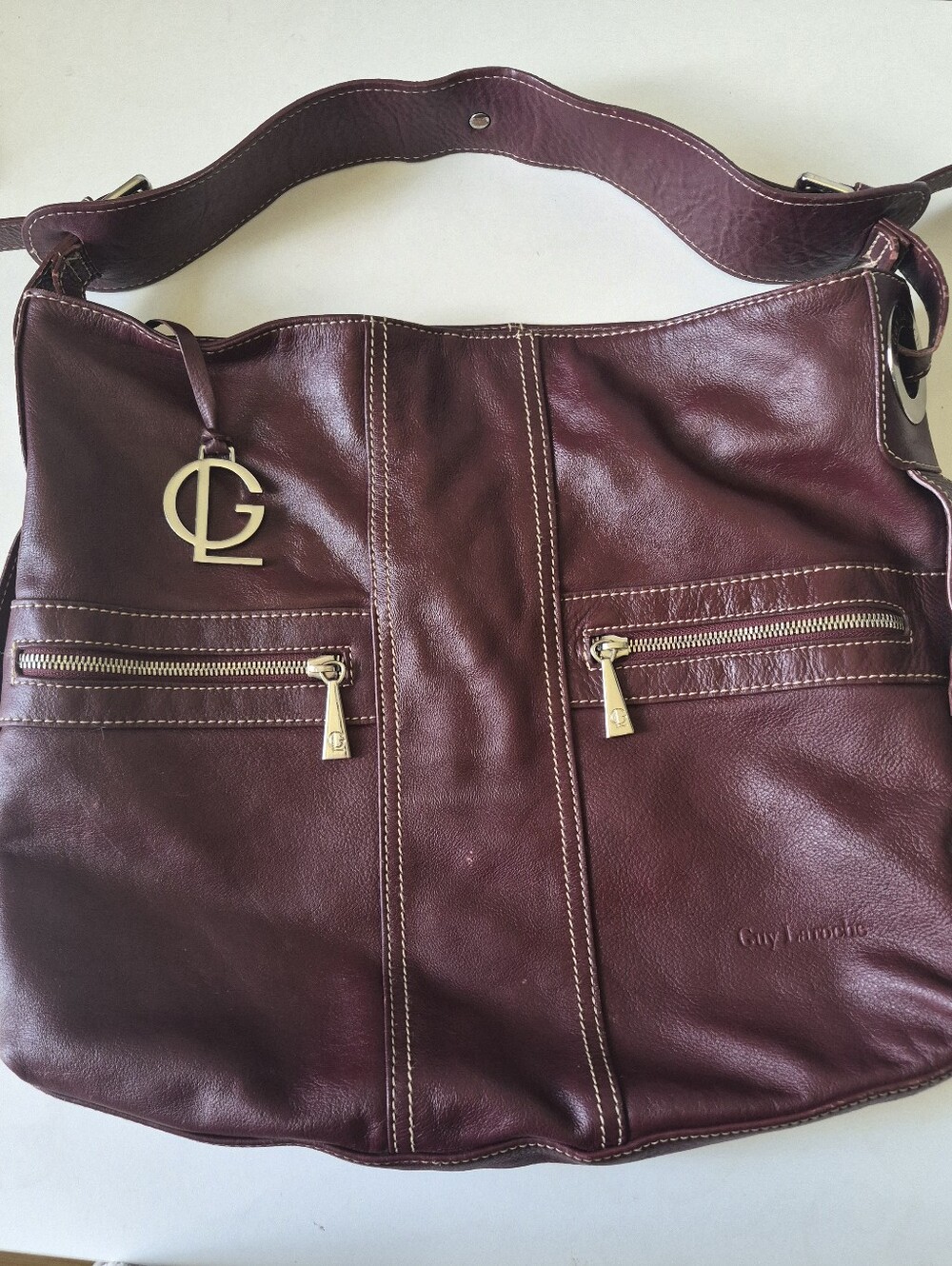 Guy Laroche Burgundy Leather Shoulder Bag